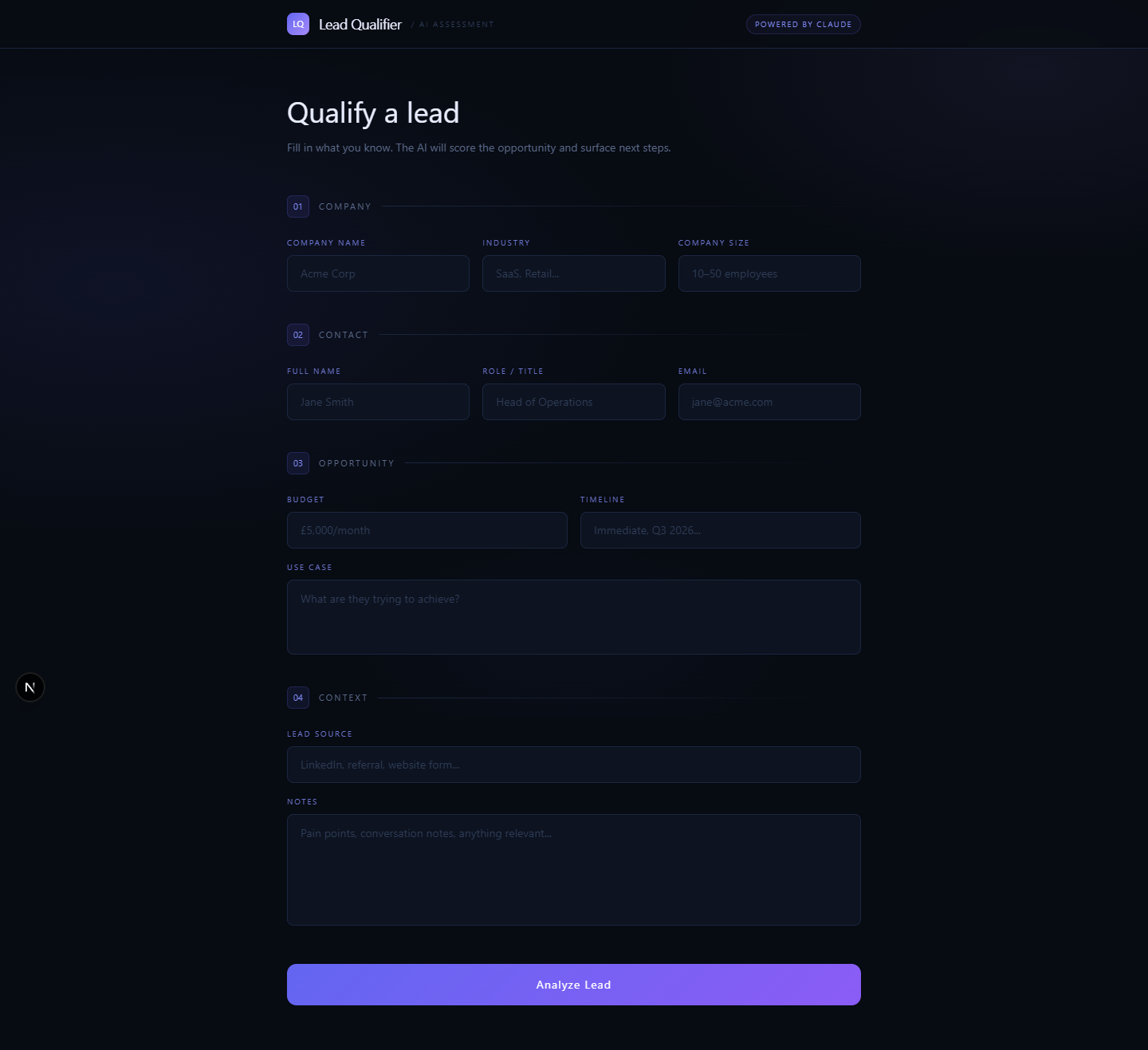AI Lead Qualifier UI